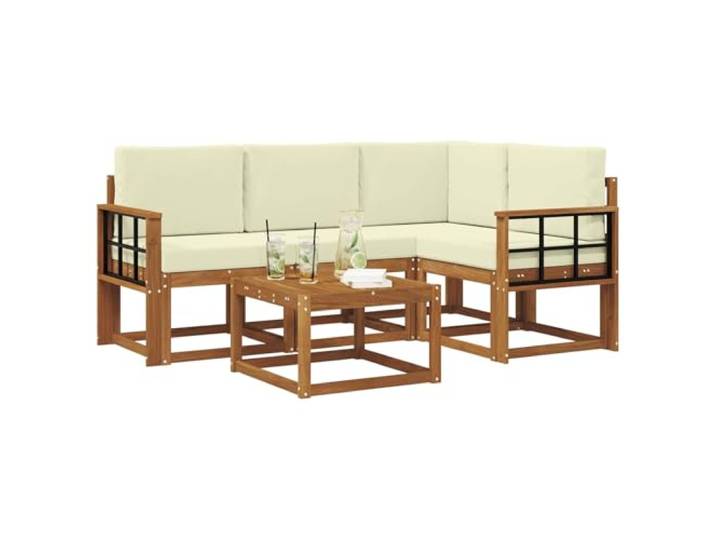 KTHLBRH Modulares Außen-Sofa-Set, 5-teilig, Akazie Massivholz, Lattenrost-Design, flexible Konfiguration, 4-Sitzer, für Garten oder Terrasse