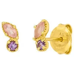 LEAF - OHRSSTECKER TWO GEMS - rosenquarz - gold