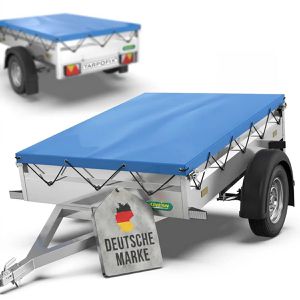 Tarpofix Anhänger-Plane FP24, wasserdichte Flachplane, mit Planenseil, UV-beständig, blau, 217 x 117 cm