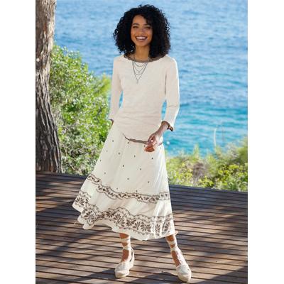 T-Shirt HEINE "2er-Pack Shirts", Damen, Gr. 40, weiß (taupe, champagner), 100% Baumwolle, unifarben, U-Boot-Ausschnitt, Shirts T-Shirt