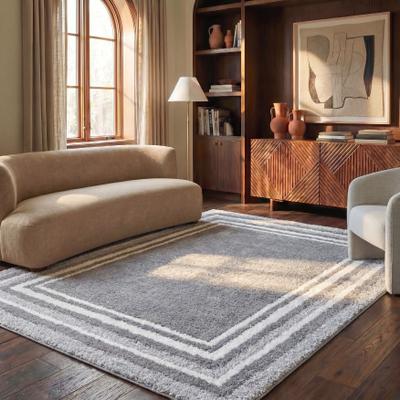 SAFAVIEH Border & Stripe Shag Eirny Modern 1.4-inch Thick Rug