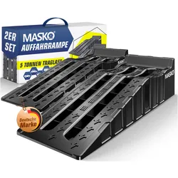 MASKO® Auffahrrampe 2er Set   Auffahrkeile bis 5 t Traglast   KFZ-Rampe mit Überfahrschutz   Verladerampe rutschfest, robust und extra breit   Garagenrampen Autorampe Ölwechsel und Reparatur