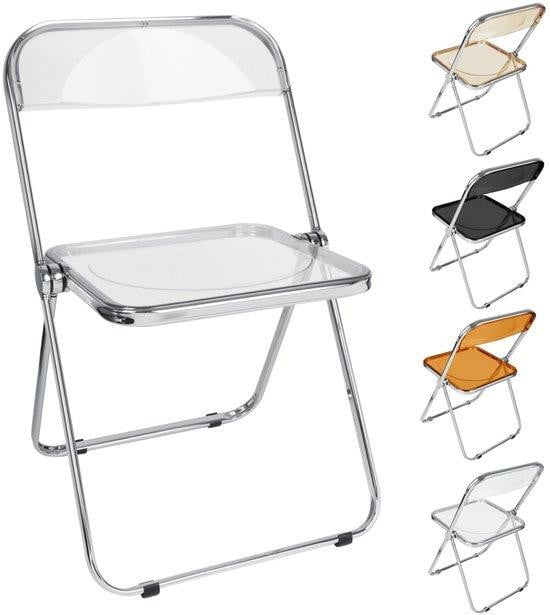 Moderne transparante lounge stoel met chromen frame en textiele details