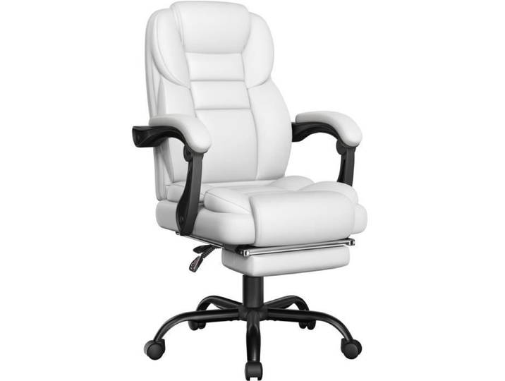 Yaheetech Chaise de Bureau Ergonomique Fauteuil de Bureau en Similicuir Confortable Blanc