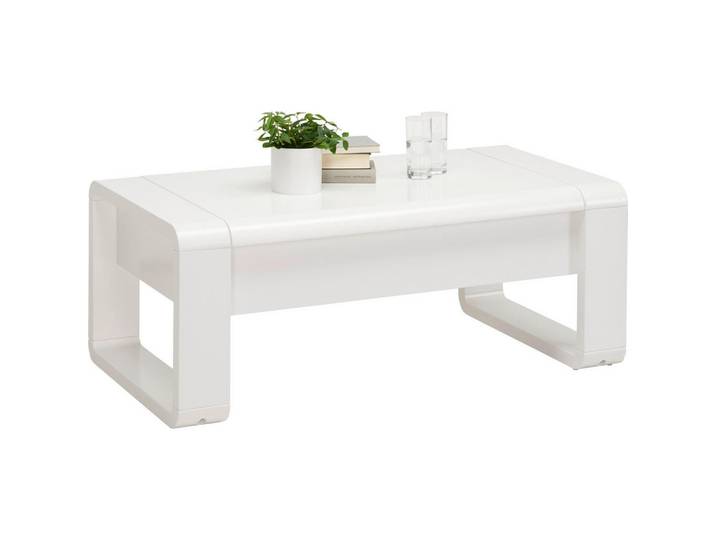 Hom`in Couchtisch, Weiß Hochglanz, Metall, rechteckig, Kufe, 60x45-71x115 cm, Stauraum, höhenverstellbar, Wohnzimmer, Wohnzimmertische, Couchtische, Couchtische Metall