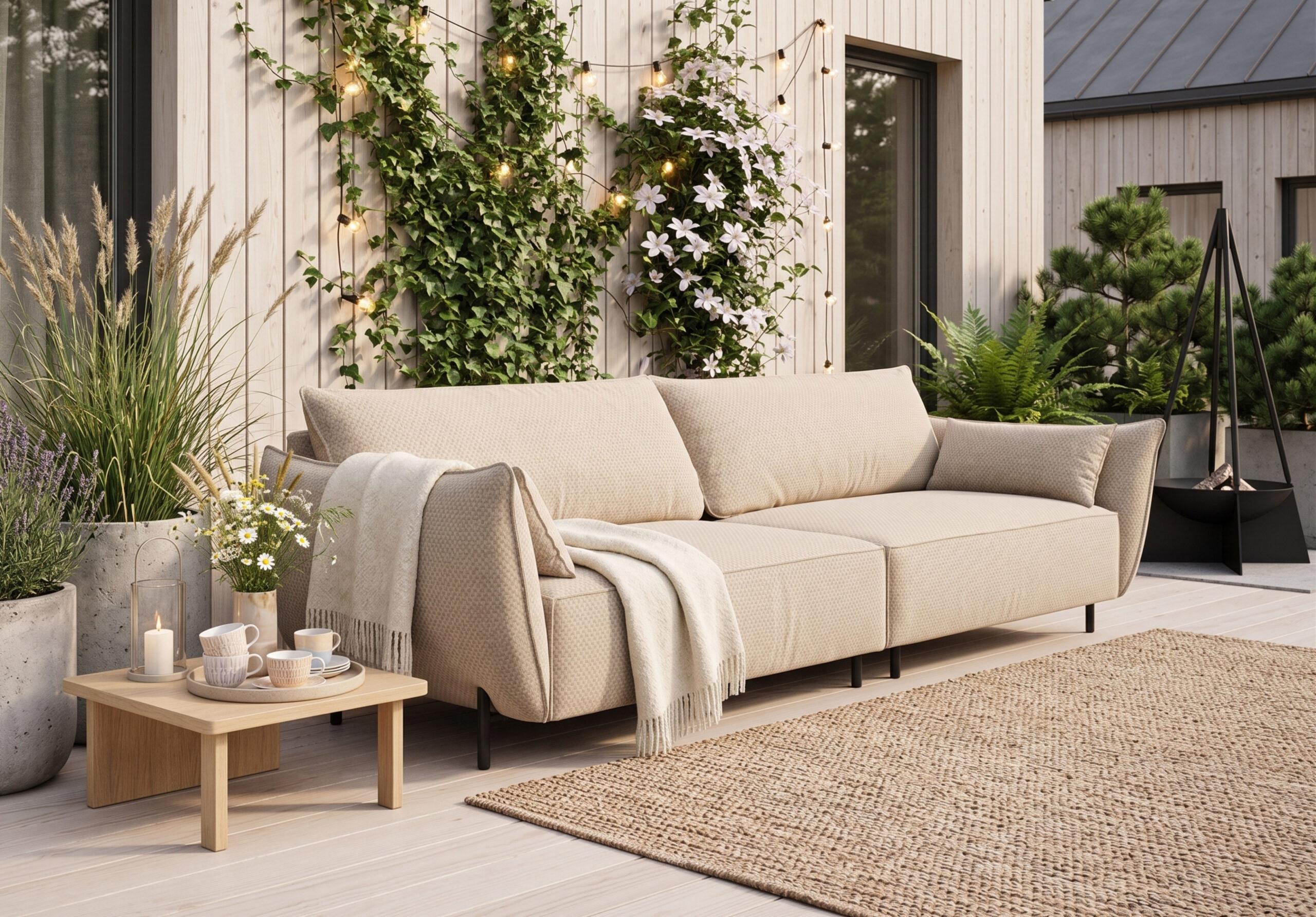 Kaiser Möbel Sofa 4-Sitzer für Terrasse und Garten, Stoff Sunlight, Ecru, SUNMEE