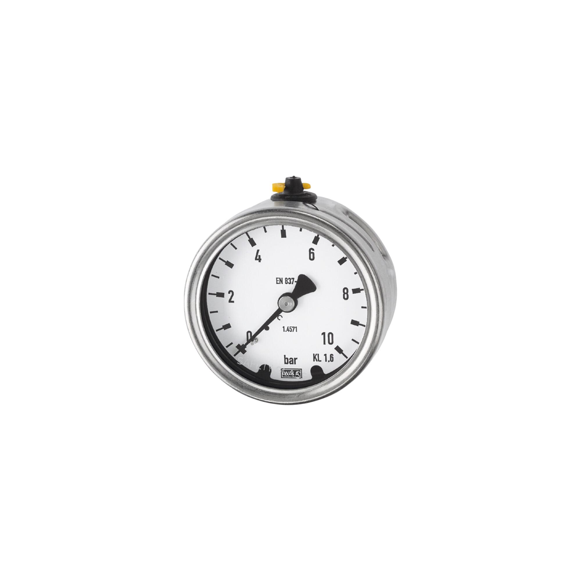 Riegler Manometer, CrNi-Stahl, G 1/4 hinten zentrisch, 0 - 10,0 bar, Ã˜ 63 (4084)