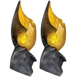 LED Solar Flamme Solarlampen für Außen Garten Dekoration Solarleuchte mit Flammeneffekt, gold braune Skulptur mit bezauberndem Lichteffekt, 1x LED warmweiß, H 36 cm, 2er Set