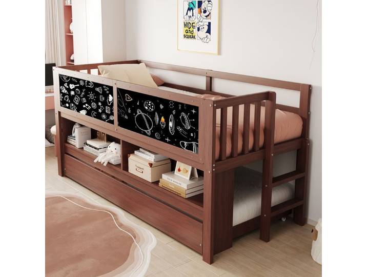 Lit enfant 90 x 200 cm avec lit gigogne et tableau Maisentiel