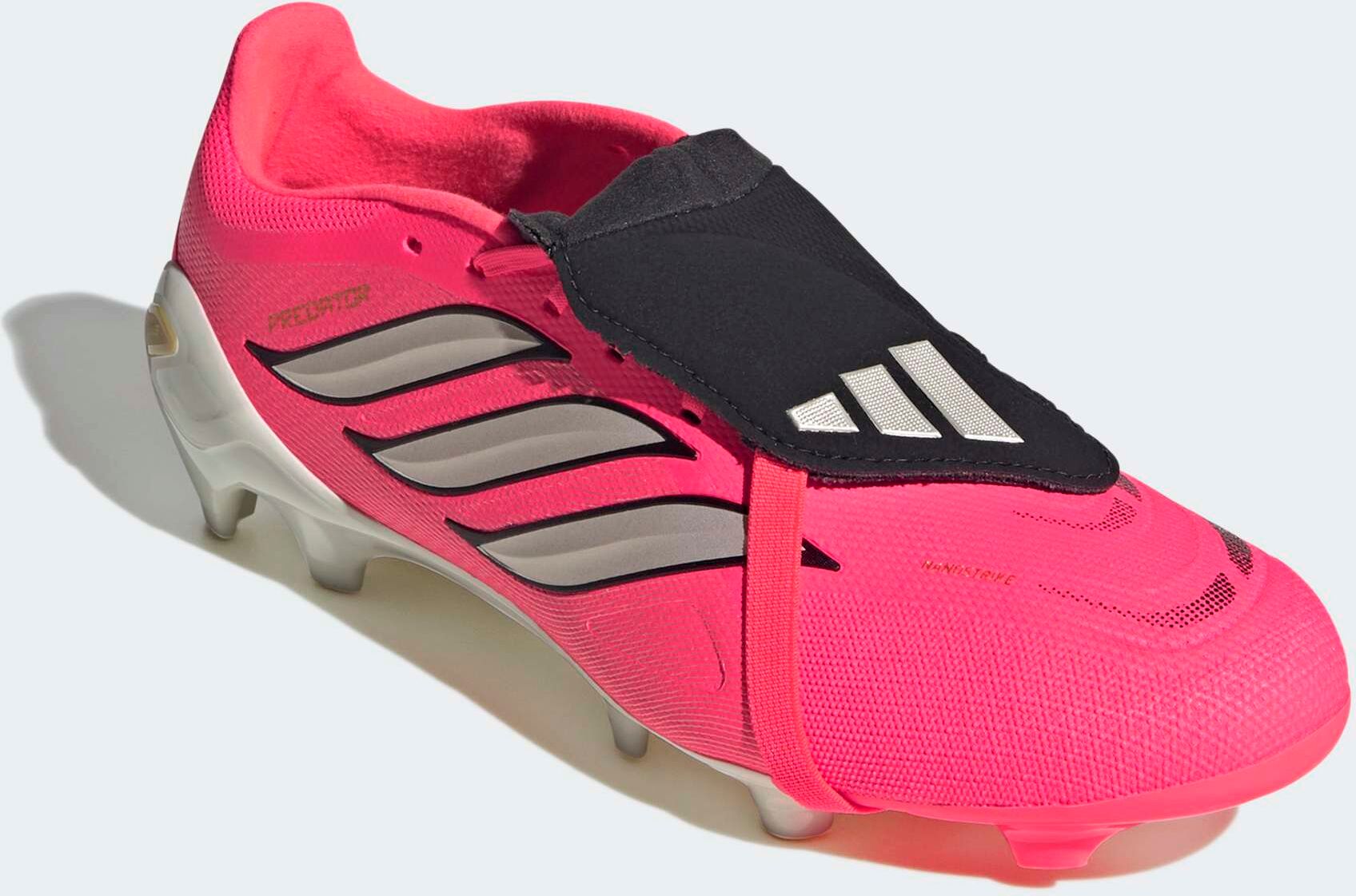 Fussballschuh ADIDAS PERFORMANCE "PREDATOR LEAGUE, FESTE BÖDEN, UMSCHLAGBARE ZUNGE", Gr. 46, solar turbo, thermal chrome, core schwarz, Synthetik, Textil, Schuhe Fussballschuh, für Rasen und feste Böden, gespielt bei der Weltmeisterschaft 2026 solar turbo