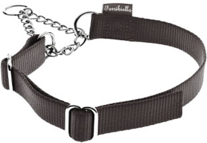 Ferribiella Collare Semistrozzo per Cani Nylon Nero con Catena S