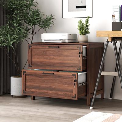 Ostweer Farmhouse File Cabinet, Stylish 2-Drawer File Cabinet Rustic Office File Cabinet with Lock, for Home Office