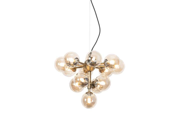Suspension en bronze avec verre ambré 13 lumières - Bianca