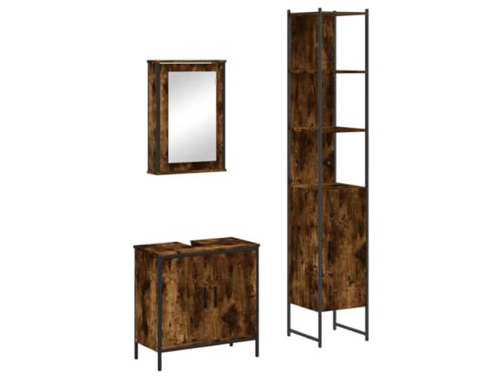 Tmriohed 3-tlg. Badmöbel-Set mit Spiegelschrank Räuchereiche Komplettes Badezimmermöbel Set aus Holzwerkstoff mit Waschbeckenschrank, Wandspiegelschrank und Standregal Schrank.