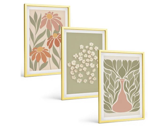 BILDER SET 3er Set - 40x60 cm Goldrahmen - Florale Boho-Muster