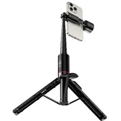 Hoco Auto holder Selfie stick tripod with remote control + LED light K34 black, Selfie Stick, Schwarz