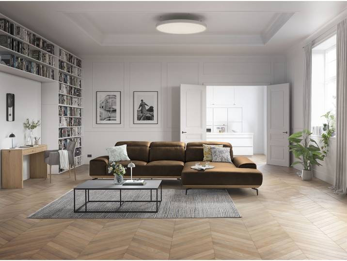 Wohnlandschaft, Beige, 342x207 cm, Massivholz & Long-Life-Leder, Mit Elektrischen Funktionen, Modern, Musterring