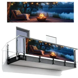 BALKON-SICHTSCHUTZ Lagerfeuer - See - Abendlicht Windschutz 300x90 cm