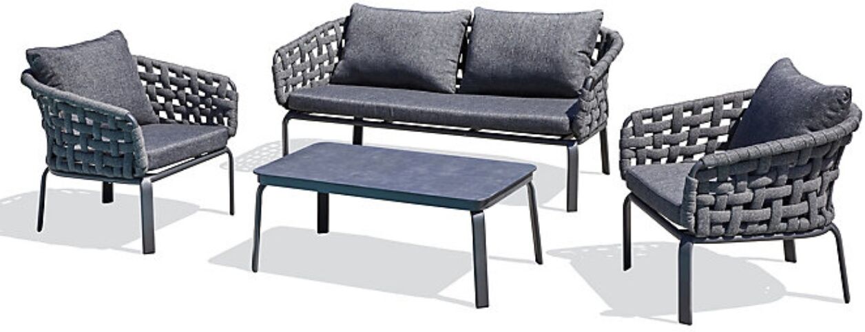 Paris Garden Salon bas de jardin CAMARGUE 4 places en corde tissée et aluminium gris DCG Garden