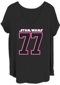 Plus Size Women's Varsity Girl 77 V-Neck T-Shirt by Mad Engine in Black (Size 4X (26-28))