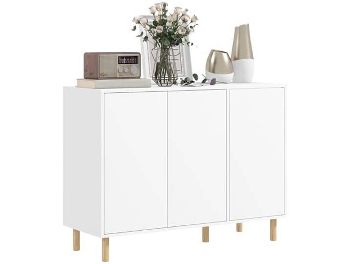 HOMCOM Moderne Kredenz 2 Schränke 3 Regale 107x40x80cm Weiß Mehrzweck-Holzschrank