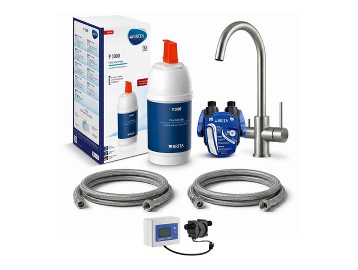 Neues Wasser Untertisch-Trinkwassersystem P1000 Untertisch-Wasserfilter-Set mit 3-Wege-Armatur, 10-tlg., geeignet für BRITA P1000, reduziert Kalk, Chlor & Geschmack
