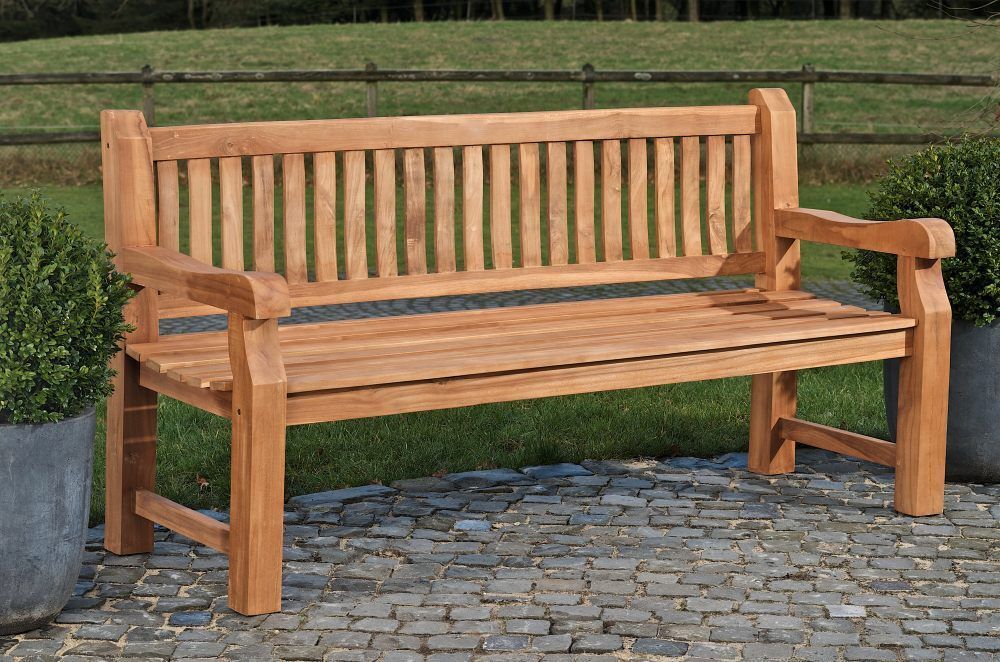 Gartenbank Jackson aus massivem Teakholz 120 cm breit, Sprossen-Design, wetterfest