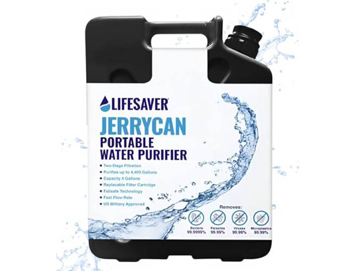 LifeSaver® Jerrycan Wasserfilter Kanister (18,5L) filtert 99,9999% aller Bakterien Wasseraufbereitung Trinkwasser Camping bis zu 20.000 Liter Tragbarer Wasserentkeimer Notfallvorsorge (Black)