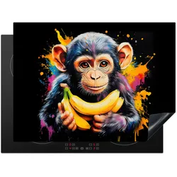 HERDABDECKPLATTE Affe - Graffiti - Farbenfroh - Bananen - Modern Induktionsmatte 71x52 cm