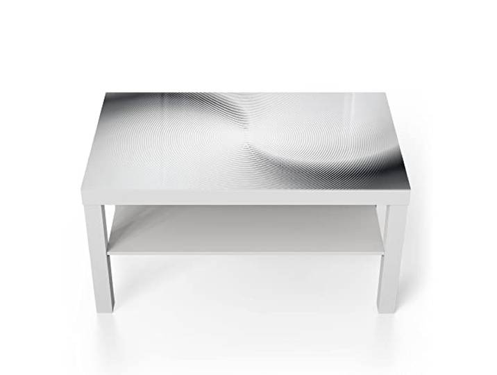 DEQORI Glastisch weiß groß 90x50 cm Motiv Rundes Rillenmuster ausgefallener Beistelltisch aus Glas Hochglanz Couchtisch fürs Wohnzimmer moderner Couch Tisch mit Design