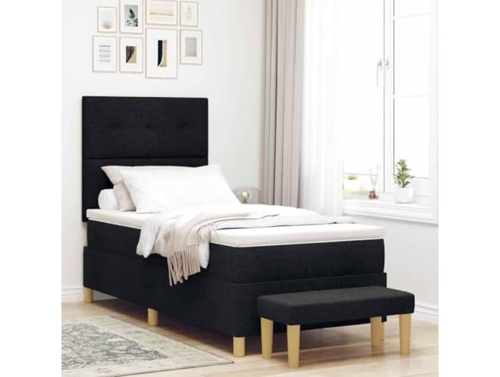 RJPLMFV Doppelbett, 200 x 90 cm, mit Kopfteil, Schwarz und Schaumstoffmatratze