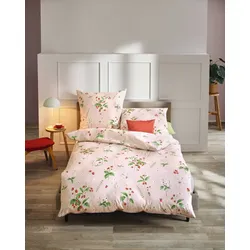 kaeppel Bettwäsche Satin Walderdbeeren Allover chili 155x220 cm + 80x80 cm