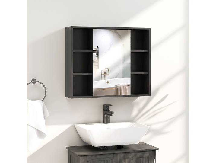 HOMCOM Meuble Salle de Bain Noir avec Miroir et Rangement