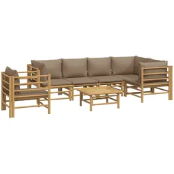 Helloshop26 - Gartenmöbelset Outdoor-Möbel 7-teilig mit taupefarbenen Bambuskissen 02_0017336