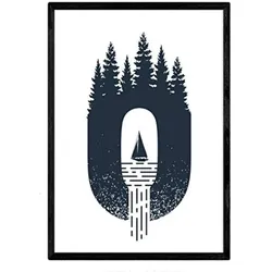 POSTER Buchstabe O Natur Segelboot Berge A4 Rahmenlos