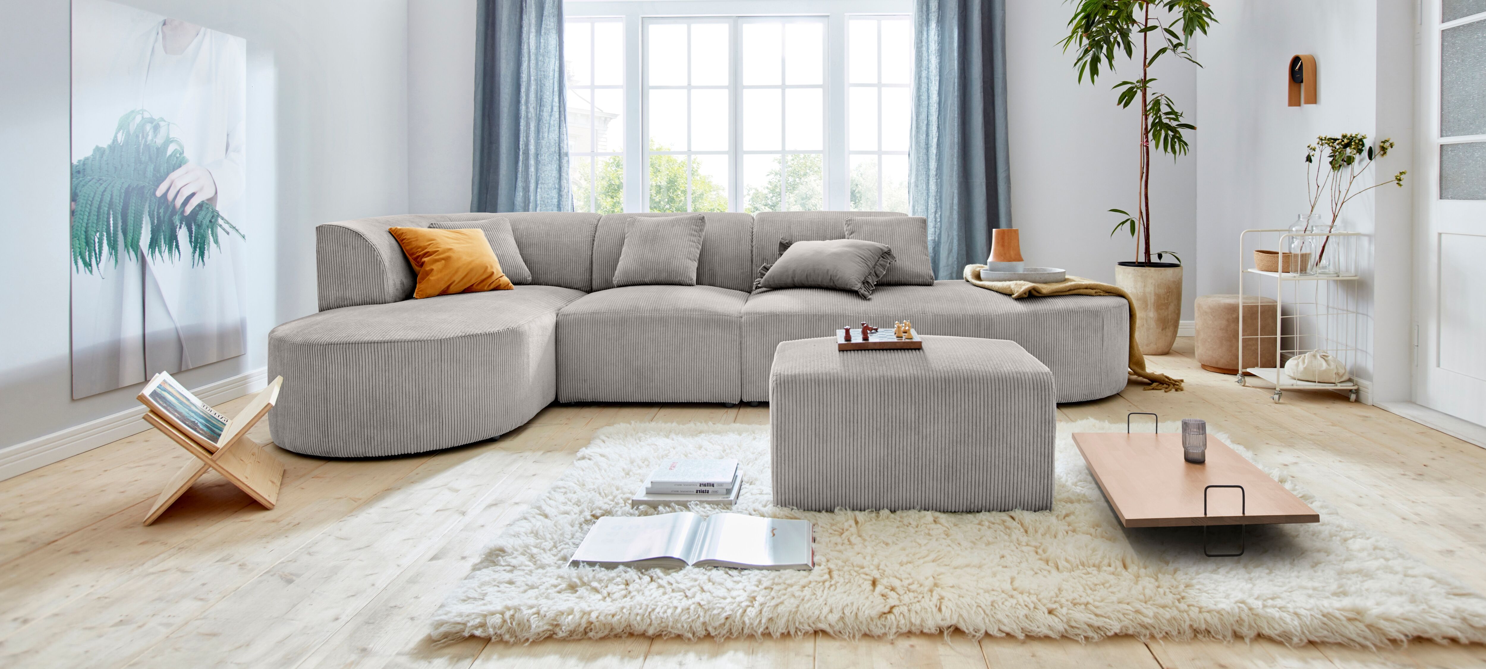 Ecksofa GOODPRODUCT "Alesund L-Form", grau (hellgrau), B:362cm H:84cm T:183cm, Cord (100% Polyester);Filzoptik (100% Polyester), Sofas, Ecksofa, bestehend aus Modulen, auch einzeln erhältllich, miteinander verbunden hellgrau B/H/T: 362cm x 84cm x 183cm, C