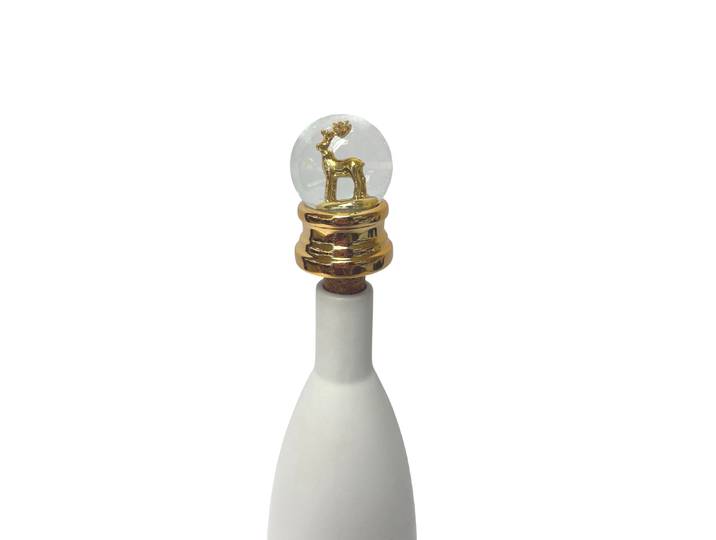 Flaschenverschluss AM DESIGN Schneekugel , gold, B:4cm H:10,5cm L:4cm, Polyresin, Flaschenverschlüsse, Flaschenverschluss, 4er Set, 5x11 cm