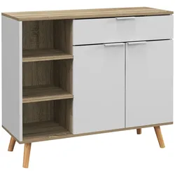 HOMCOM Sideboard, moderner Küchenschrank, Stauraumschrank mit Schublade, sanft schließenden Türen, 3 offenen Fächern und verstellbaren Regalböden, Weiß