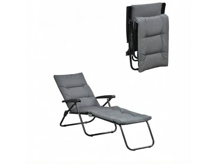 ROVRYN Fauteuil relax pliable gris à dossier réglable 6 positions acier époxy et polyester