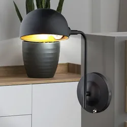 Wandleuchte schwenkbar Bettleuchte schwarz gold Wandlampe beweglich, mit Schalter, 1x E14, BxHxT 13 x 30 x 28 cm