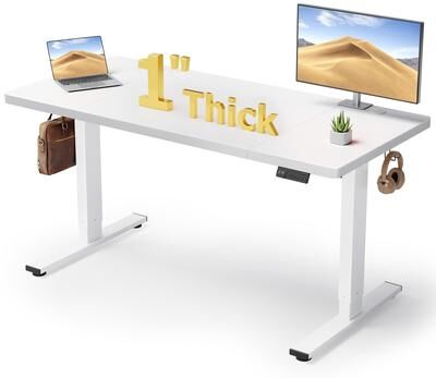 "SIAGO 1"" Thick Tabletop Electric Standing Desk Height Adjustable Desk with Double Beam Frame and Cable Management"