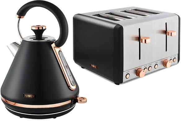 Tower Cavaletto Pyramid Kettle and 4 Slice Toaster Set Black