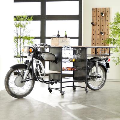 ARCILLA ELEMENTAL Black Metal Handmade One-of-a-Kind Reclaimed Motorcycle Bar with Light Up Headlights and Taillights - 105 x 18 x 38