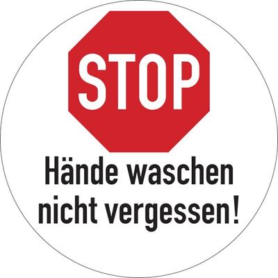 Hygieneschild, STOP Hände waschen nicht vergessen, Folie - 200 mm Folie selbstklebend