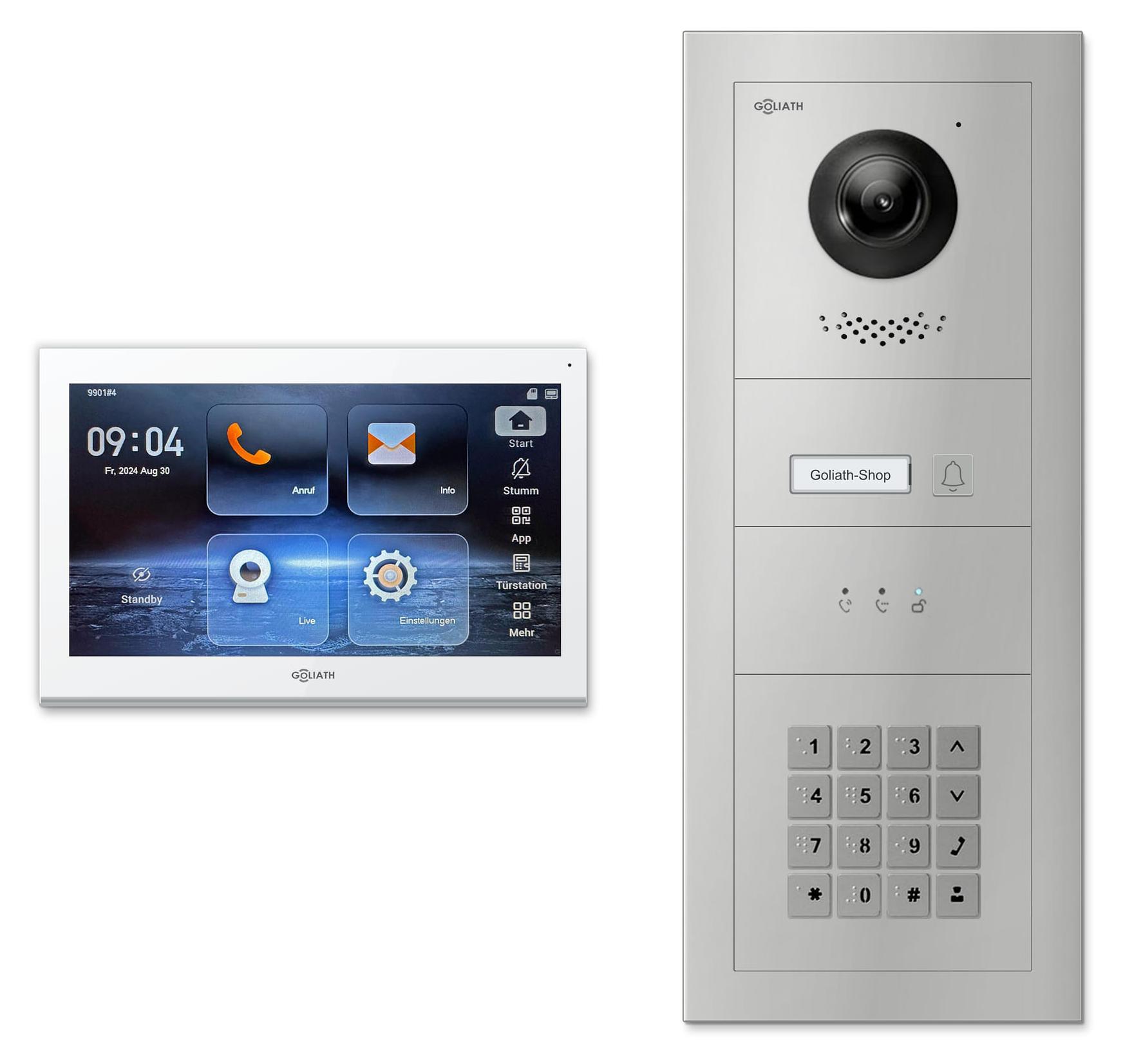 Goliath Premium IP GL-IPH120.2 Video-Türsprechanlage, 1 Familie, 1× 10 Zoll Weiß, Silber, Aufputz