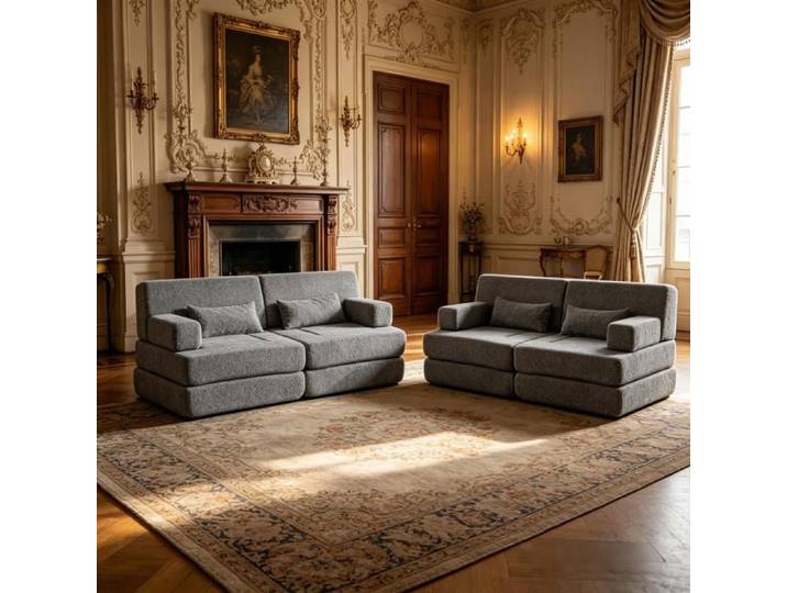 Lot de 2 Canapés convertibles 2-en-1 - 182x90x80 cm - Canapés modulaires en chenille avec lit d'appoint et accoudoirs - Gris