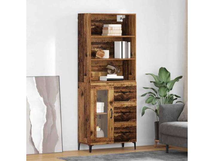 RJPLMFV Highboard aus Holz, 69,5 x 34 x 180 cm Verstellbare Regale, Füße aus Eisen, für Wohnzimmer oder Esszimmer