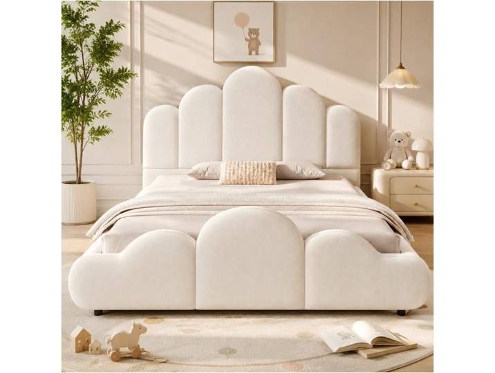 Lit capitonné 140x200 cm velours beige
