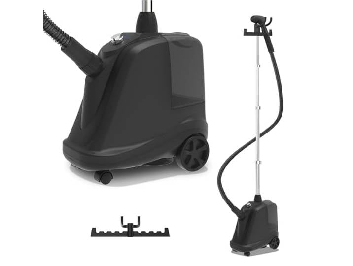 SteamOne Vertikaler Steamer Dampfglätter Schwarz 2000W - 3,5L Profi Vertikaler Profi-Steamer, 2000W, 3,5L Tank, 90min Laufzeit, 4 Räder, Kleiderbügel für 10 Kleidungsstücke, T2000B