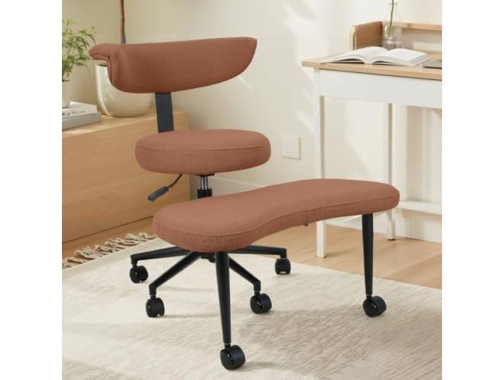 Xisulay Bein-Stuhl für Büro, ergonomischer Kniesitzstuhl Samtstuhl mit höhenverstellbarer Fußstütze und 360°-Drehfunktion für Yoga oder Büro, bietet Lendenwirbelstütze Kaffee